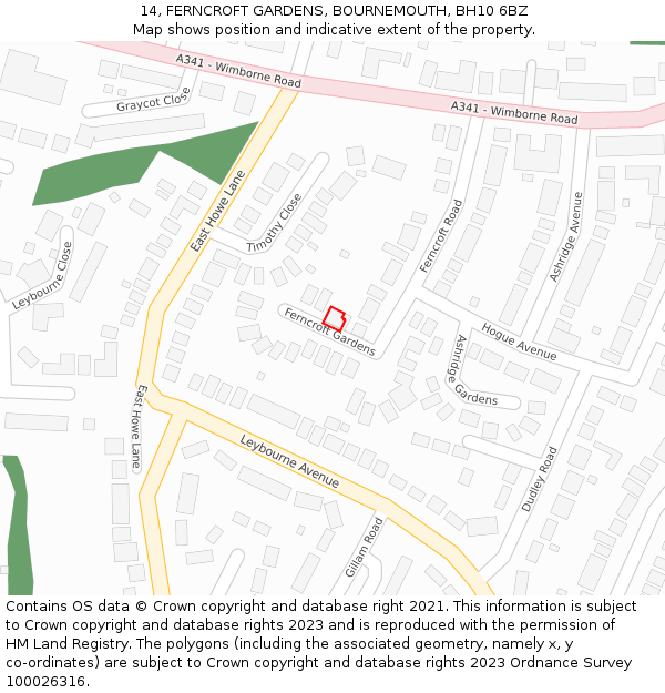 14, FERNCROFT GARDENS, BOURNEMOUTH, BH10 6BZ: Location map and indicative extent of plot
