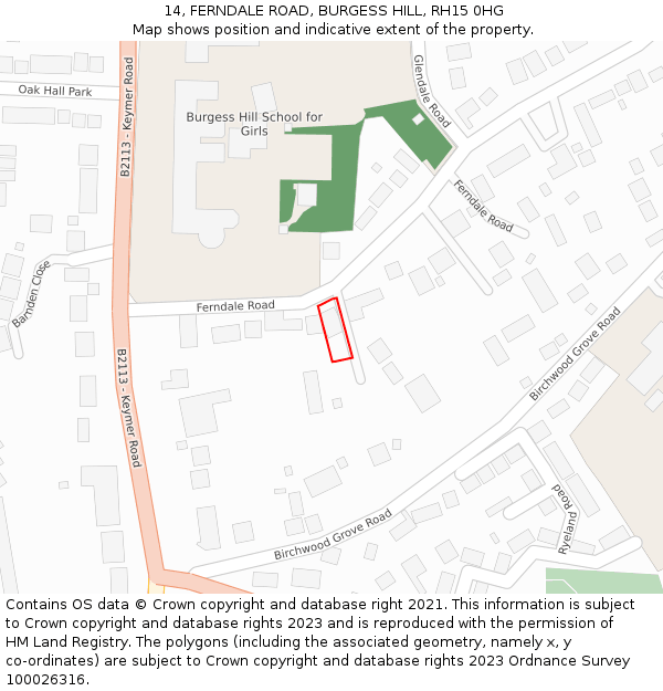 14, FERNDALE ROAD, BURGESS HILL, RH15 0HG: Location map and indicative extent of plot