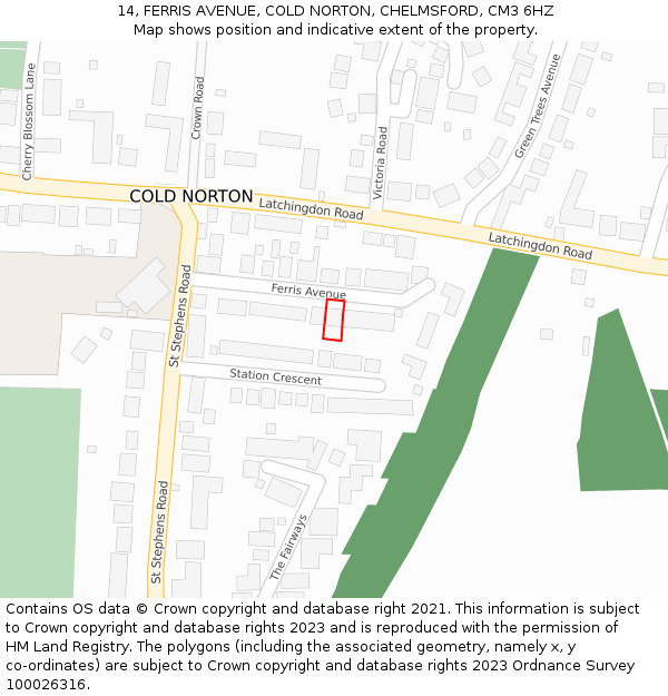 14, FERRIS AVENUE, COLD NORTON, CHELMSFORD, CM3 6HZ: Location map and indicative extent of plot