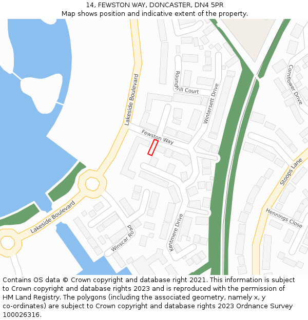 14, FEWSTON WAY, DONCASTER, DN4 5PR: Location map and indicative extent of plot