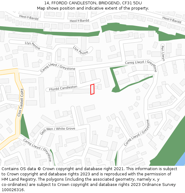 14, FFORDD CANDLESTON, BRIDGEND, CF31 5DU: Location map and indicative extent of plot
