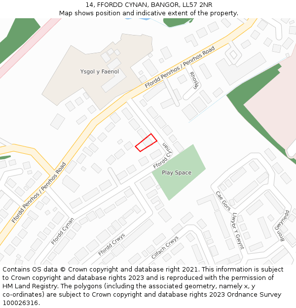 14, FFORDD CYNAN, BANGOR, LL57 2NR: Location map and indicative extent of plot