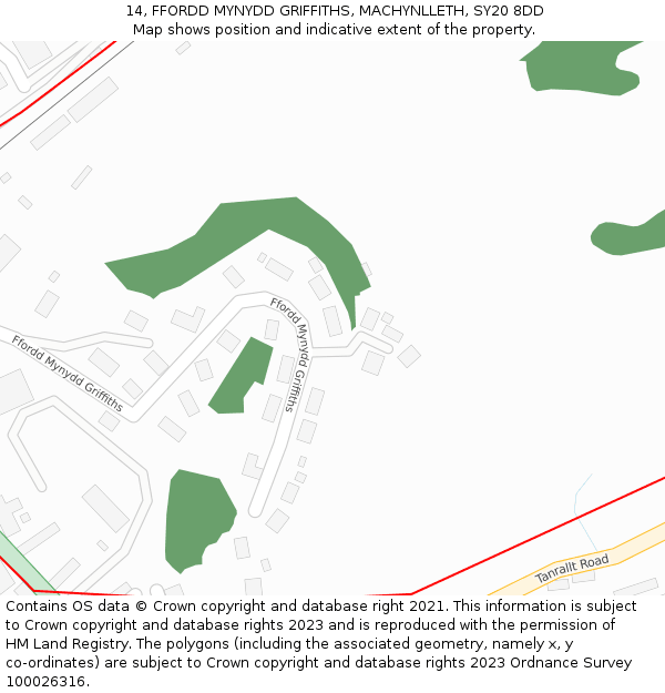 14, FFORDD MYNYDD GRIFFITHS, MACHYNLLETH, SY20 8DD: Location map and indicative extent of plot