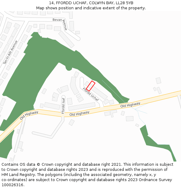 14, FFORDD UCHAF, COLWYN BAY, LL28 5YB: Location map and indicative extent of plot