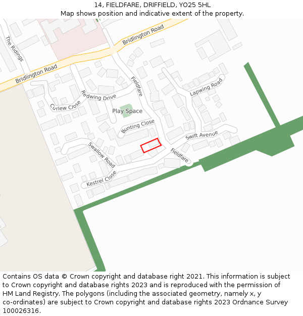 14, FIELDFARE, DRIFFIELD, YO25 5HL: Location map and indicative extent of plot