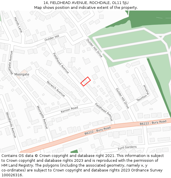 14, FIELDHEAD AVENUE, ROCHDALE, OL11 5JU: Location map and indicative extent of plot