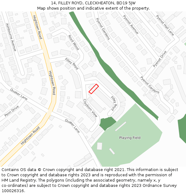 14, FILLEY ROYD, CLECKHEATON, BD19 5JW: Location map and indicative extent of plot