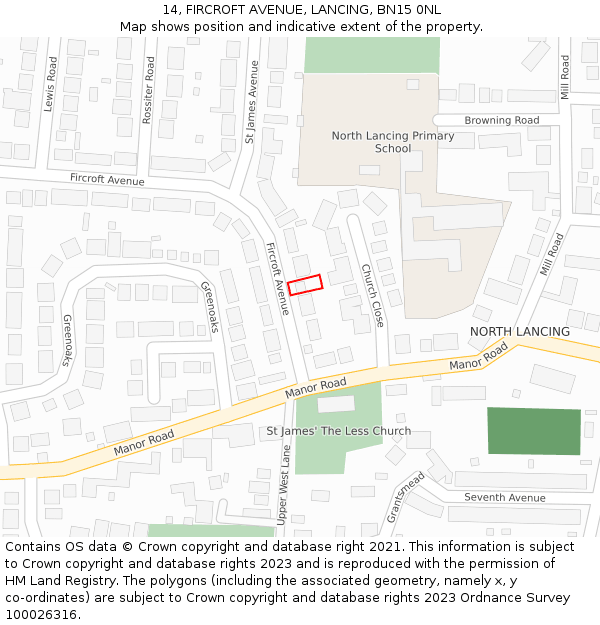 14, FIRCROFT AVENUE, LANCING, BN15 0NL: Location map and indicative extent of plot