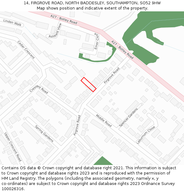 14, FIRGROVE ROAD, NORTH BADDESLEY, SOUTHAMPTON, SO52 9HW: Location map and indicative extent of plot