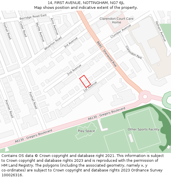 14, FIRST AVENUE, NOTTINGHAM, NG7 6JL: Location map and indicative extent of plot