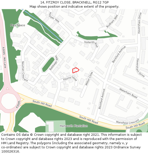 14, FITZROY CLOSE, BRACKNELL, RG12 7GP: Location map and indicative extent of plot