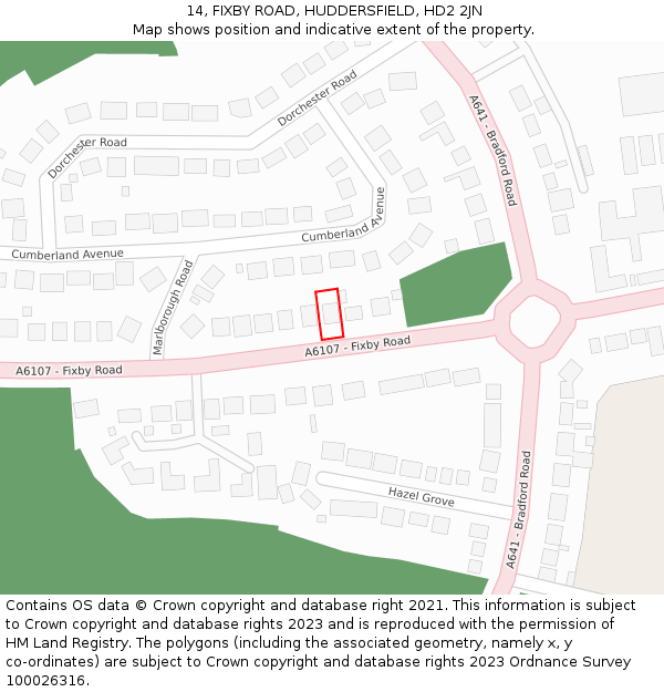 14, FIXBY ROAD, HUDDERSFIELD, HD2 2JN: Location map and indicative extent of plot