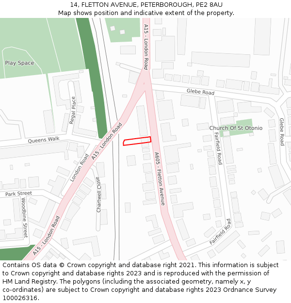 14, FLETTON AVENUE, PETERBOROUGH, PE2 8AU: Location map and indicative extent of plot