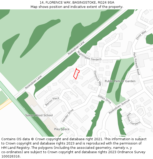 14, FLORENCE WAY, BASINGSTOKE, RG24 9SA: Location map and indicative extent of plot