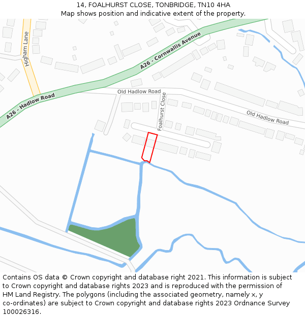 14, FOALHURST CLOSE, TONBRIDGE, TN10 4HA: Location map and indicative extent of plot