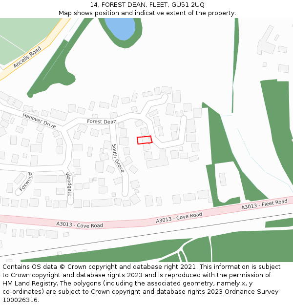 14, FOREST DEAN, FLEET, GU51 2UQ: Location map and indicative extent of plot