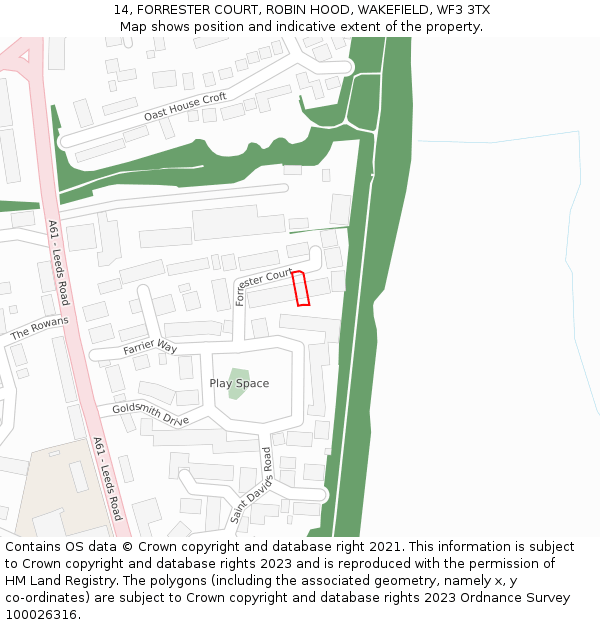 14, FORRESTER COURT, ROBIN HOOD, WAKEFIELD, WF3 3TX: Location map and indicative extent of plot