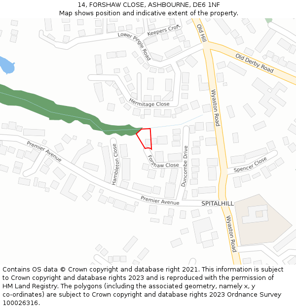 14, FORSHAW CLOSE, ASHBOURNE, DE6 1NF: Location map and indicative extent of plot