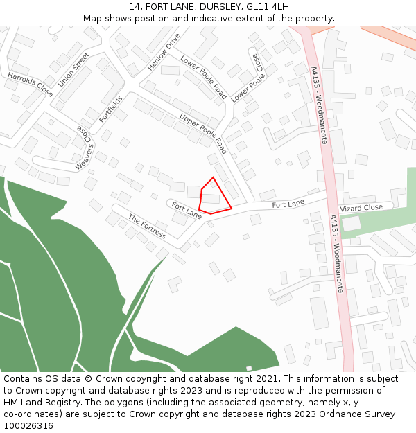 14, FORT LANE, DURSLEY, GL11 4LH: Location map and indicative extent of plot