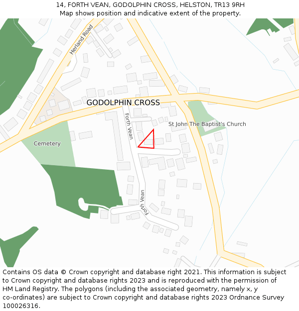 14, FORTH VEAN, GODOLPHIN CROSS, HELSTON, TR13 9RH: Location map and indicative extent of plot