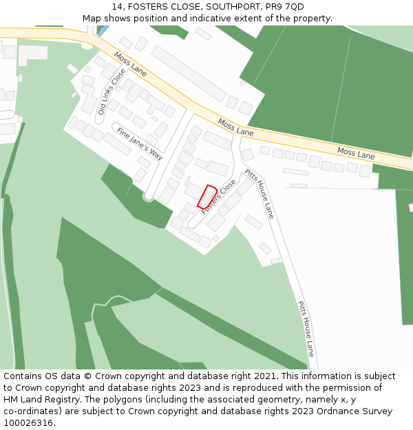 14, FOSTERS CLOSE, SOUTHPORT, PR9 7QD: Location map and indicative extent of plot