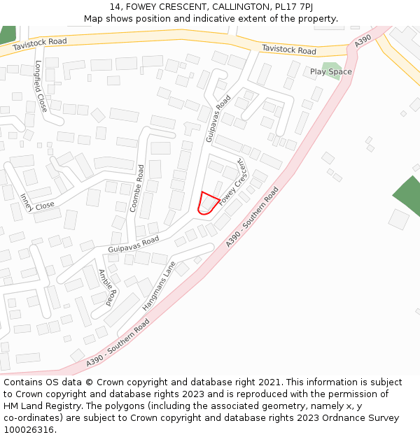 14, FOWEY CRESCENT, CALLINGTON, PL17 7PJ: Location map and indicative extent of plot