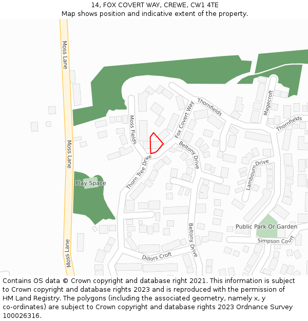 14, FOX COVERT WAY, CREWE, CW1 4TE: Location map and indicative extent of plot