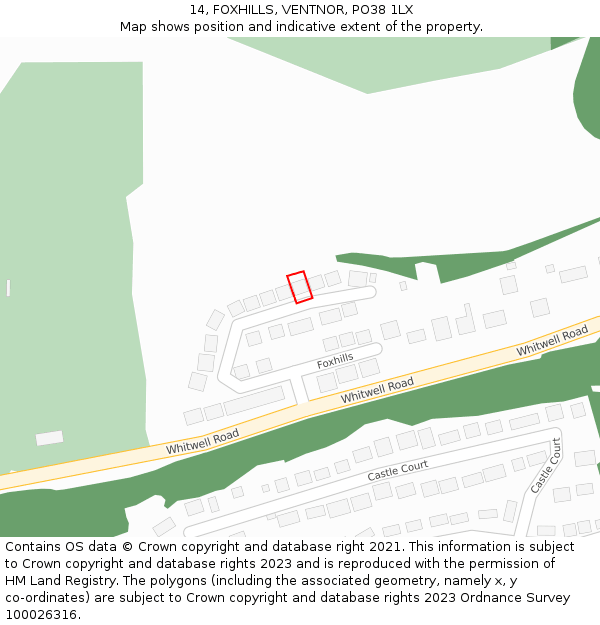 14, FOXHILLS, VENTNOR, PO38 1LX: Location map and indicative extent of plot