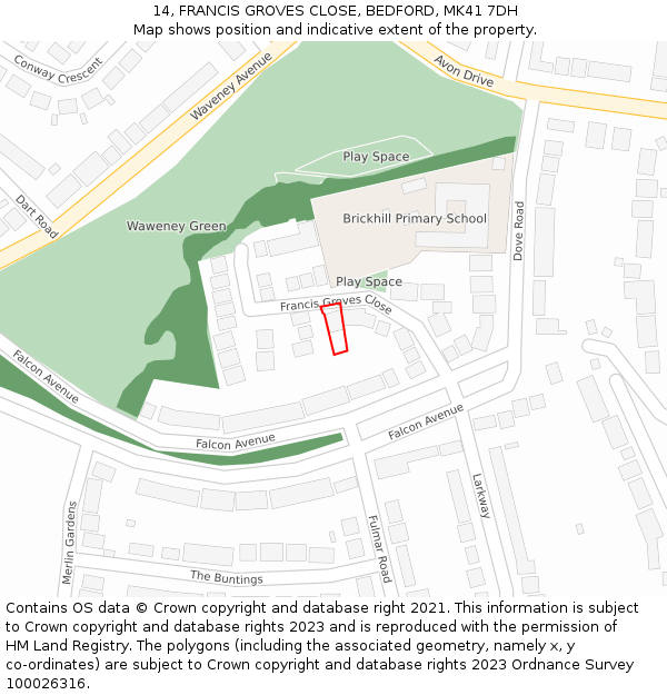 14, FRANCIS GROVES CLOSE, BEDFORD, MK41 7DH: Location map and indicative extent of plot