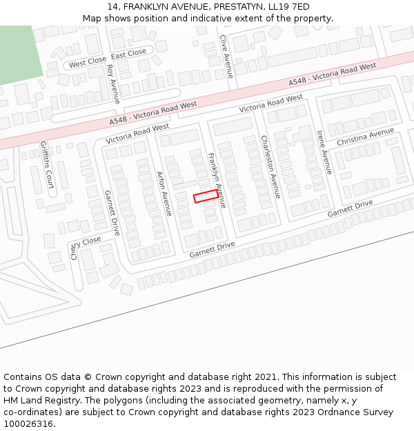 14, FRANKLYN AVENUE, PRESTATYN, LL19 7ED: Location map and indicative extent of plot