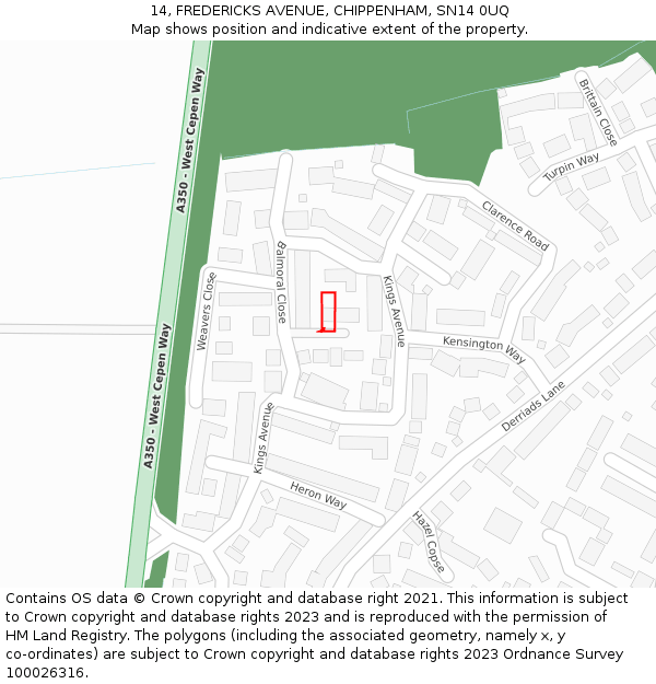 14, FREDERICKS AVENUE, CHIPPENHAM, SN14 0UQ: Location map and indicative extent of plot