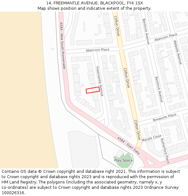 14, FREEMANTLE AVENUE, BLACKPOOL, FY4 1SX: Location map and indicative extent of plot