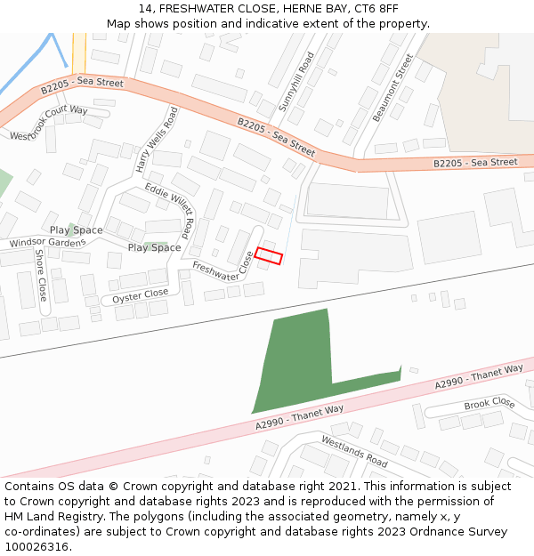 14, FRESHWATER CLOSE, HERNE BAY, CT6 8FF: Location map and indicative extent of plot