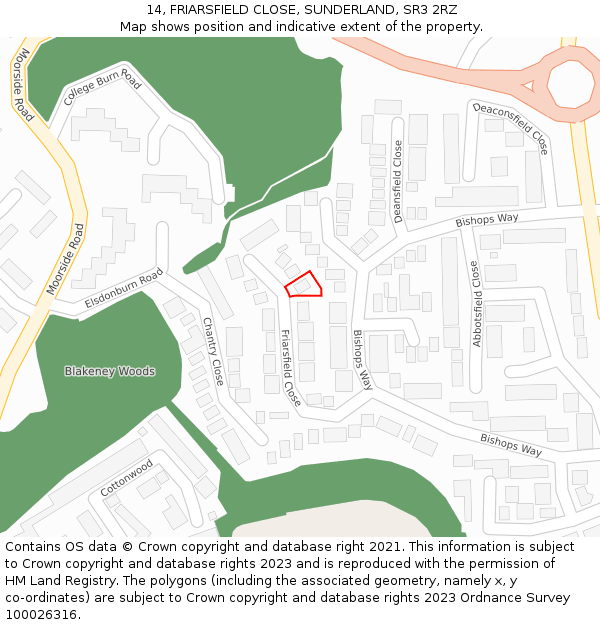 14, FRIARSFIELD CLOSE, SUNDERLAND, SR3 2RZ: Location map and indicative extent of plot