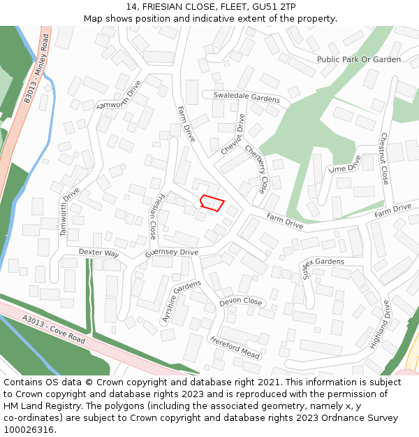 14, FRIESIAN CLOSE, FLEET, GU51 2TP: Location map and indicative extent of plot