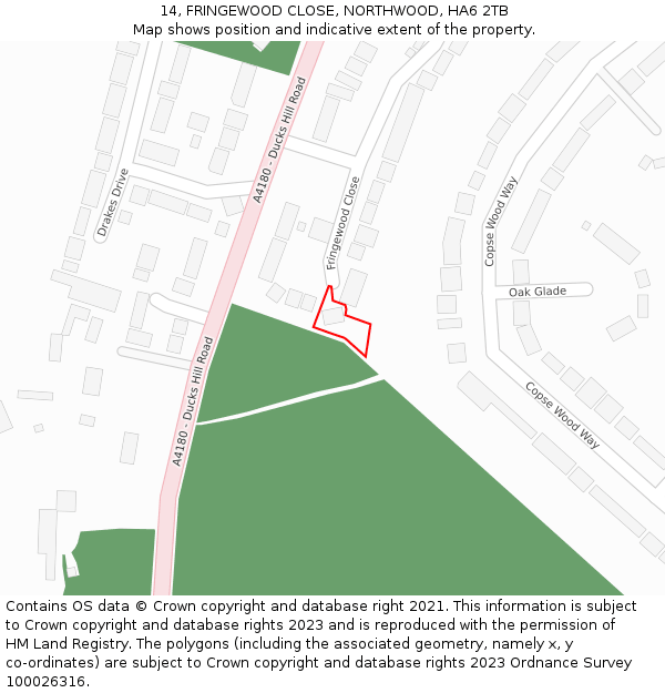 14, FRINGEWOOD CLOSE, NORTHWOOD, HA6 2TB: Location map and indicative extent of plot
