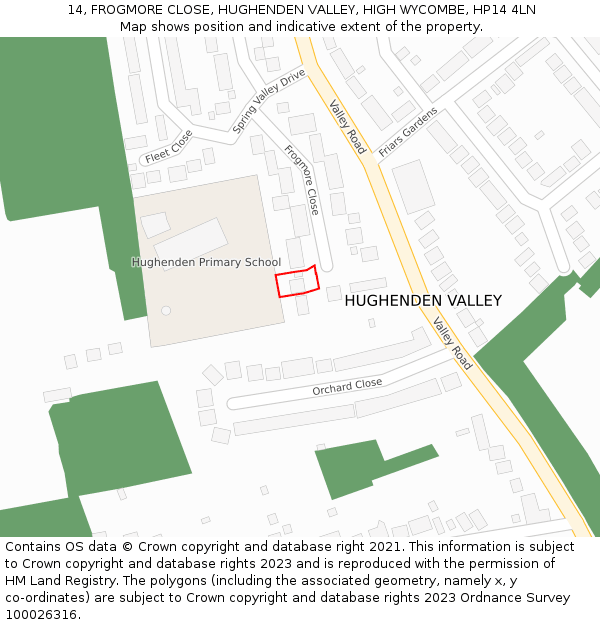 14, FROGMORE CLOSE, HUGHENDEN VALLEY, HIGH WYCOMBE, HP14 4LN: Location map and indicative extent of plot
