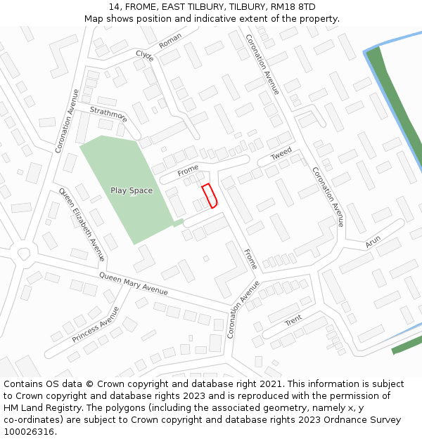 14, FROME, EAST TILBURY, TILBURY, RM18 8TD: Location map and indicative extent of plot