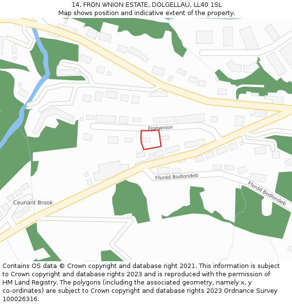 14, FRON WNION ESTATE, DOLGELLAU, LL40 1SL: Location map and indicative extent of plot