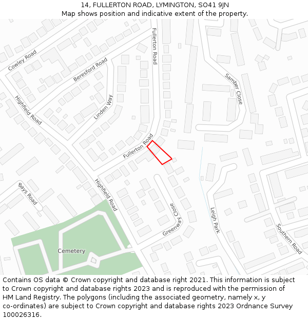 14, FULLERTON ROAD, LYMINGTON, SO41 9JN: Location map and indicative extent of plot