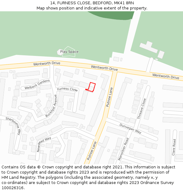 14, FURNESS CLOSE, BEDFORD, MK41 8RN: Location map and indicative extent of plot