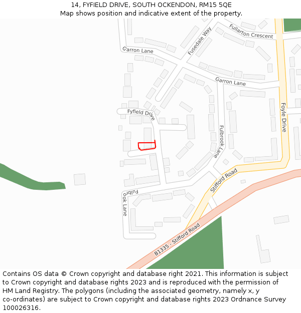 14, FYFIELD DRIVE, SOUTH OCKENDON, RM15 5QE: Location map and indicative extent of plot