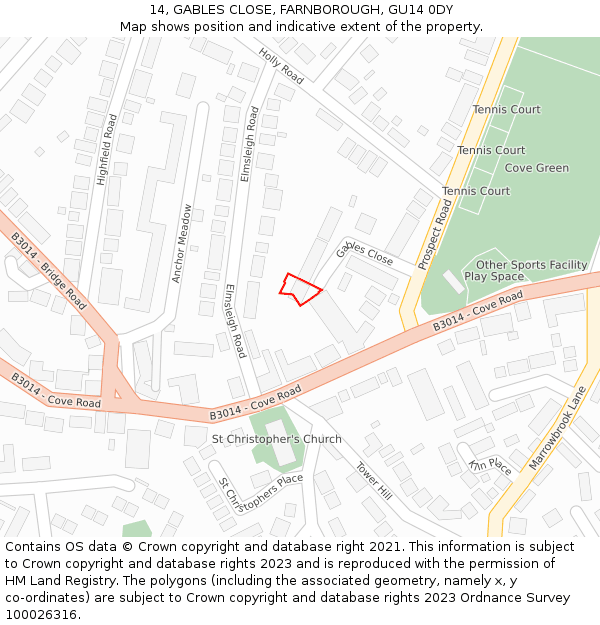 14, GABLES CLOSE, FARNBOROUGH, GU14 0DY: Location map and indicative extent of plot