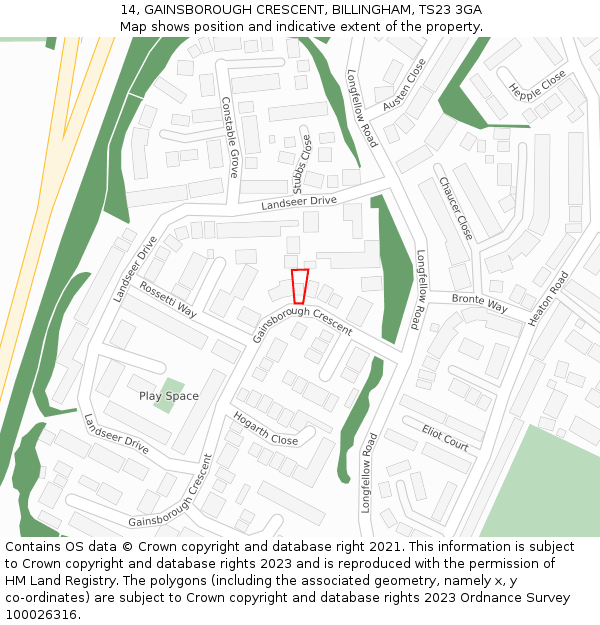 14, GAINSBOROUGH CRESCENT, BILLINGHAM, TS23 3GA: Location map and indicative extent of plot