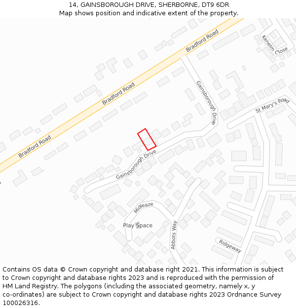 14, GAINSBOROUGH DRIVE, SHERBORNE, DT9 6DR: Location map and indicative extent of plot