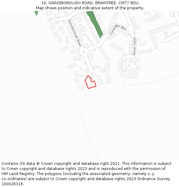14, GAINSBOROUGH ROAD, BRAINTREE, CM77 8DU: Location map and indicative extent of plot