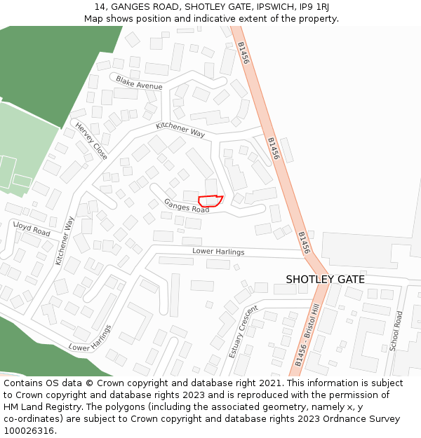 14, GANGES ROAD, SHOTLEY GATE, IPSWICH, IP9 1RJ: Location map and indicative extent of plot