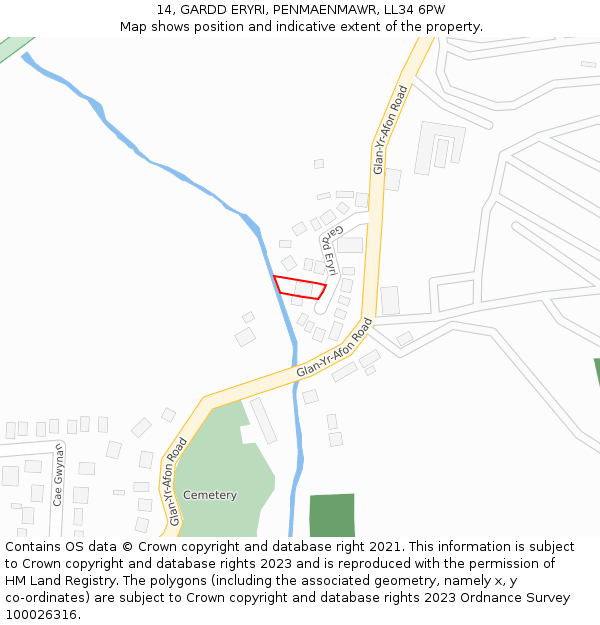 14, GARDD ERYRI, PENMAENMAWR, LL34 6PW: Location map and indicative extent of plot