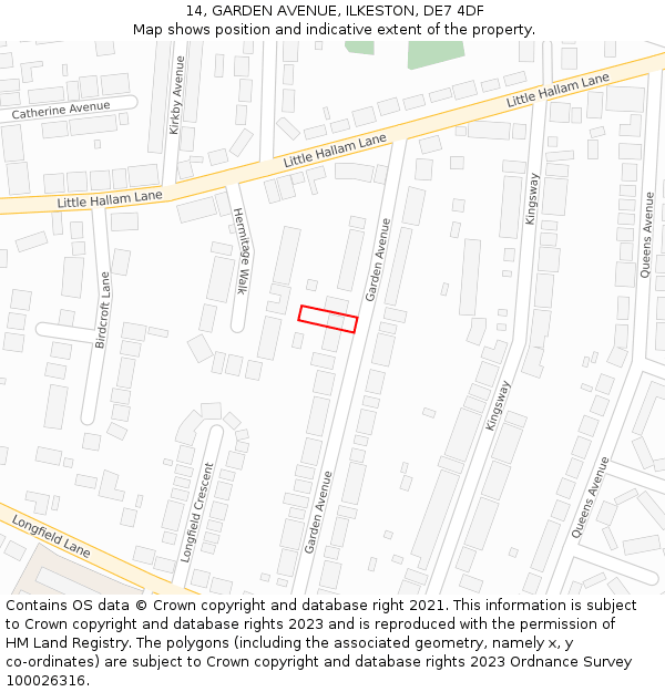 14, GARDEN AVENUE, ILKESTON, DE7 4DF: Location map and indicative extent of plot