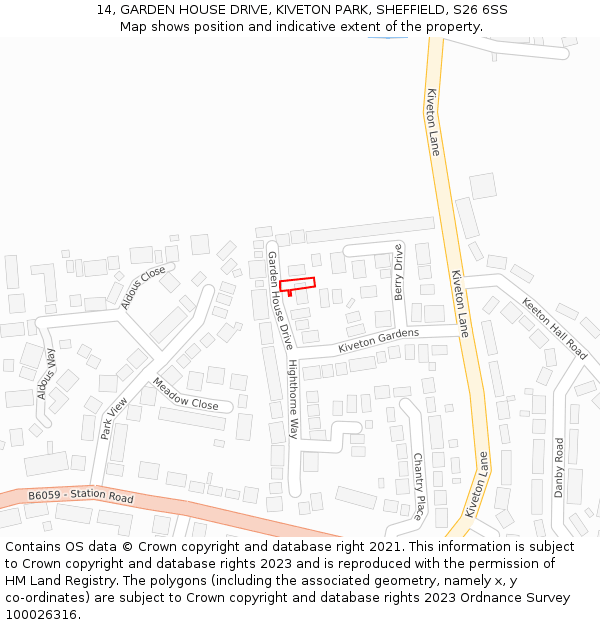 14, GARDEN HOUSE DRIVE, KIVETON PARK, SHEFFIELD, S26 6SS: Location map and indicative extent of plot